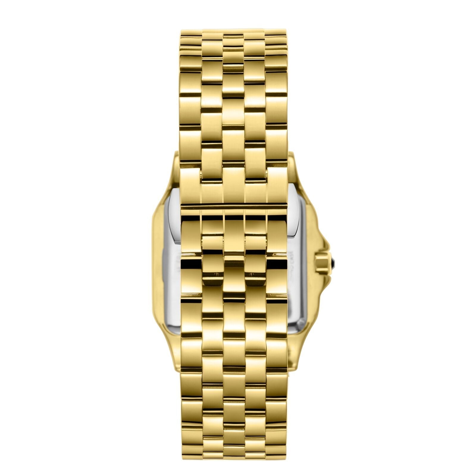 Side view of Beverly Hills Polo Club all gold square watch with gold bracelet