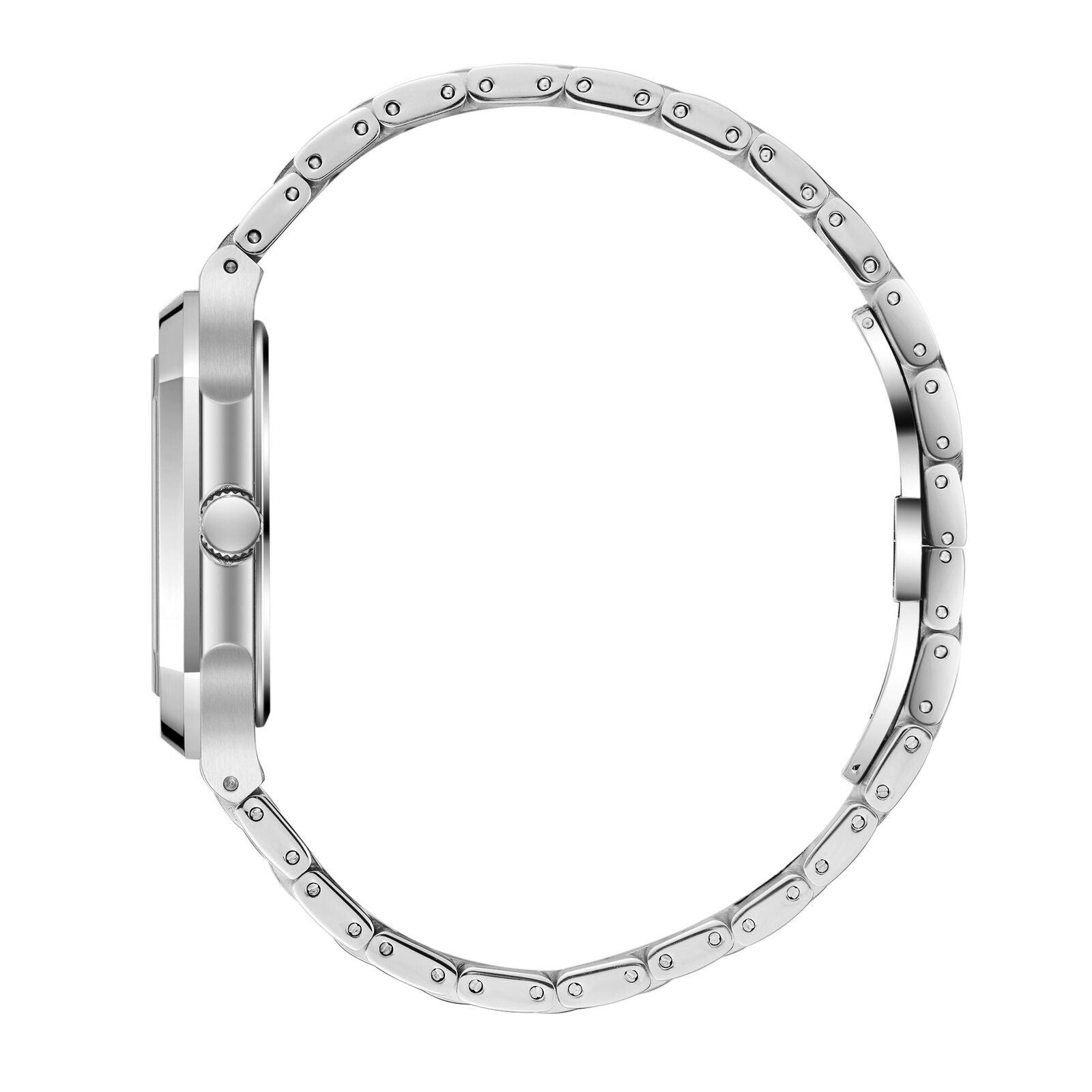 Side profile of Beverly Hills Polo Club BP3845X.390 watch with silver stainless steel bracelet