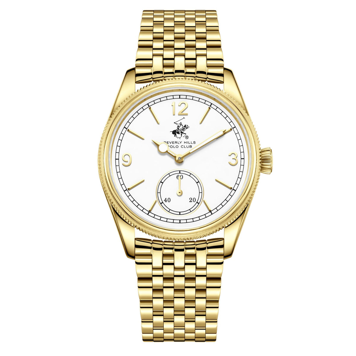 Beverly Hills Polo Club gold watch with white dial and small seconds subdial