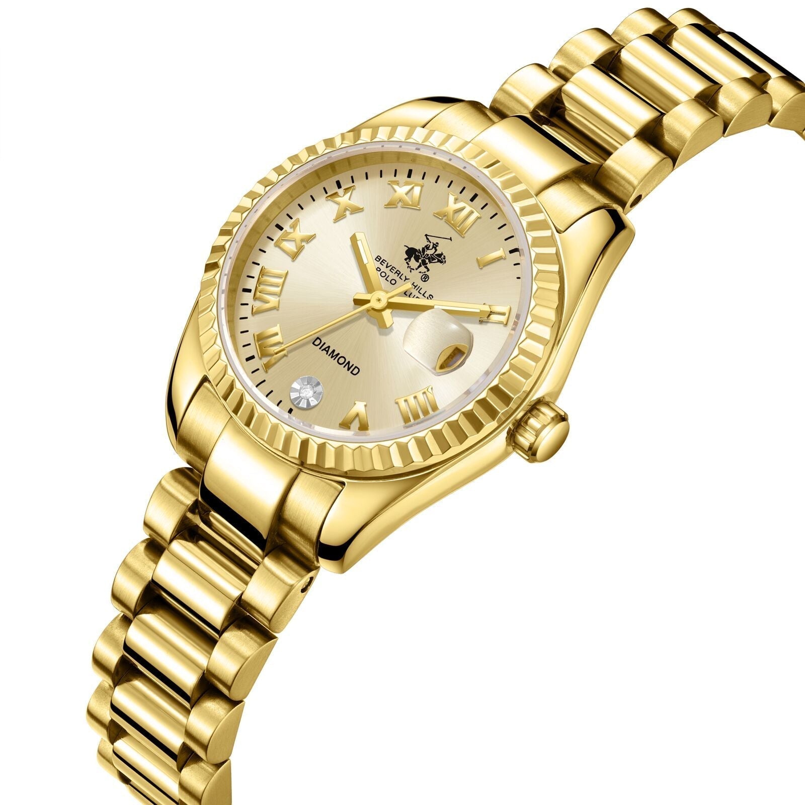 Beverly Hills Polo Club Roman Numeral All Gold Diamond Watch - BP3819X.110