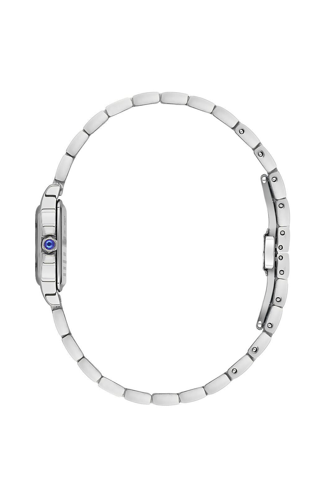 Steel bracelet of Beverly Hills Polo Club Roman Numeral watch shown from top view