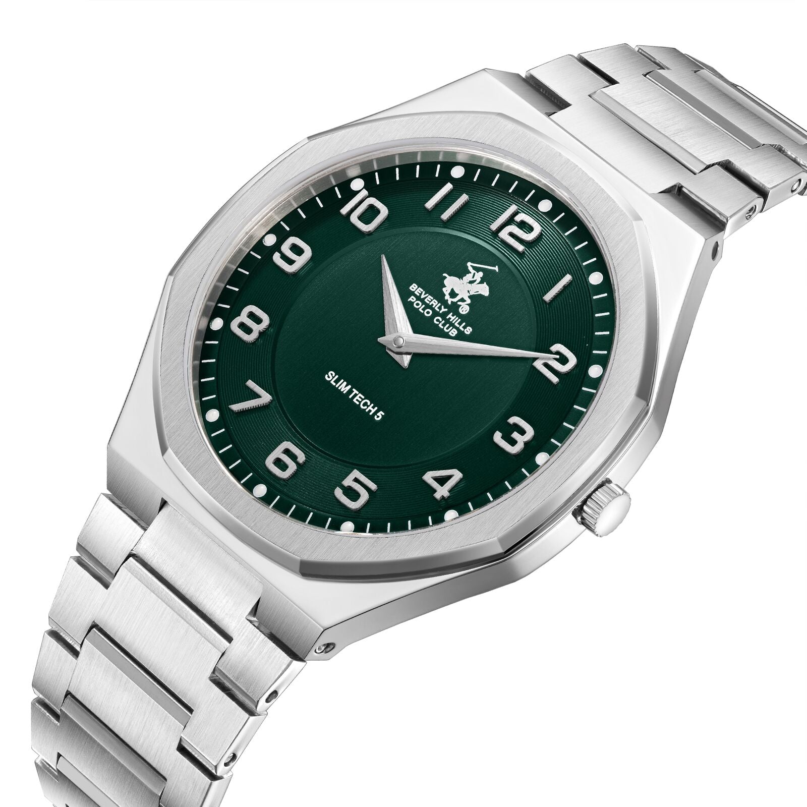 Beverly Hills Polo Club Slim Tech 5 Green Dial Silver 40mm Watch BP3832X.370