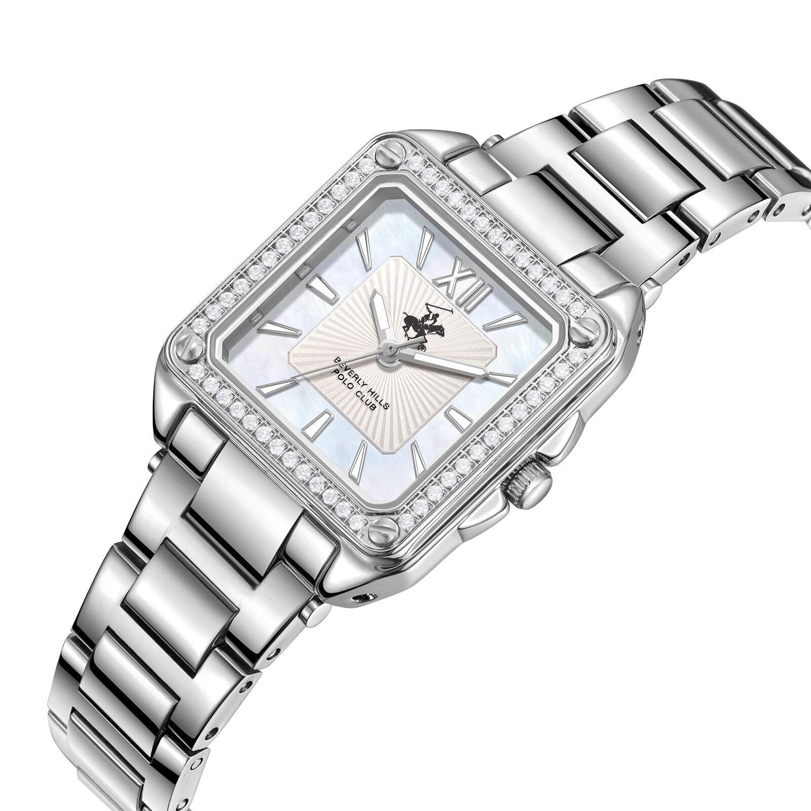 Beverly Hills Polo Club All Silver Diamond Square Watch BP3671C.320