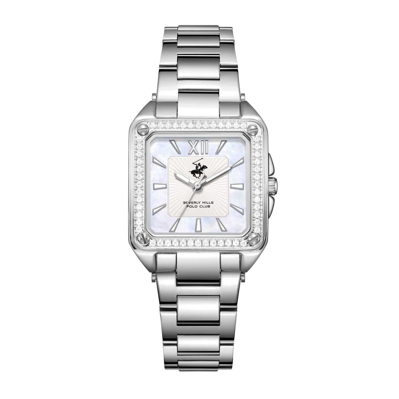Beverly Hills Polo Club All Silver Diamond Square Watch BP3671C.320