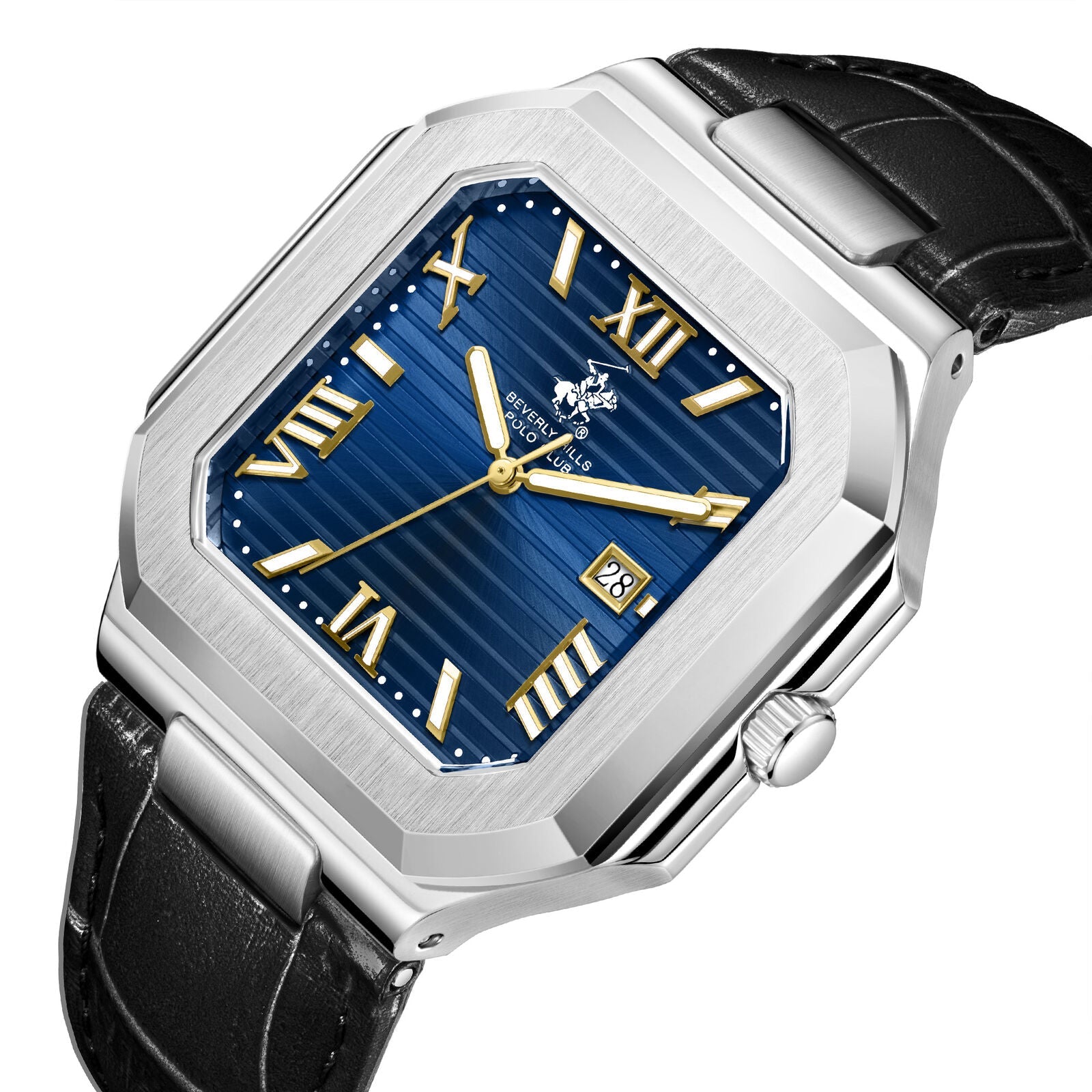 Beverly Hills Polo Club Roman Numeral Blue Dial Silver Date Watch BP3846X.391
