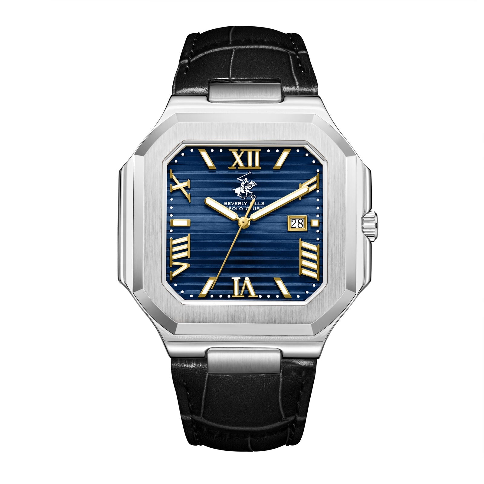 Beverly Hills Polo Club Roman Numeral Blue Dial Silver Date Watch BP3846X.391
