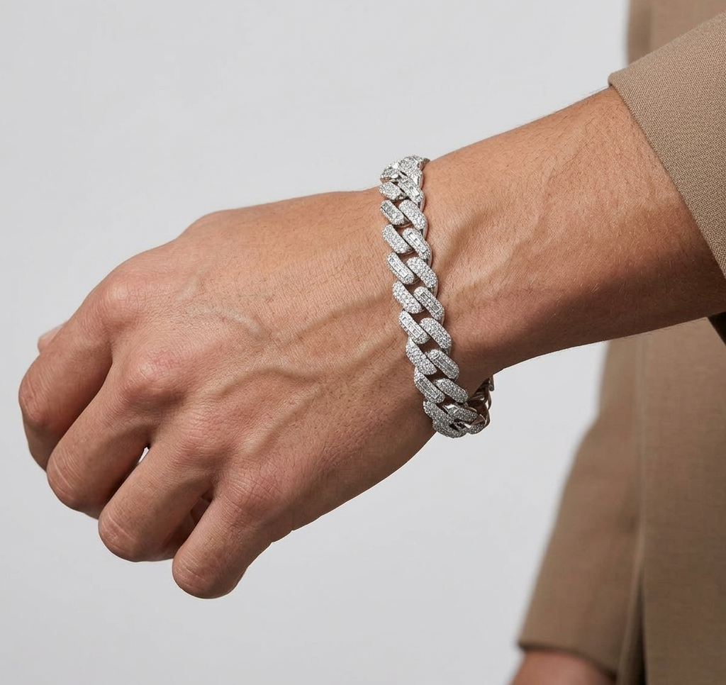 Big Daddy 10MM Baguette Iced Out Silver Bracelet