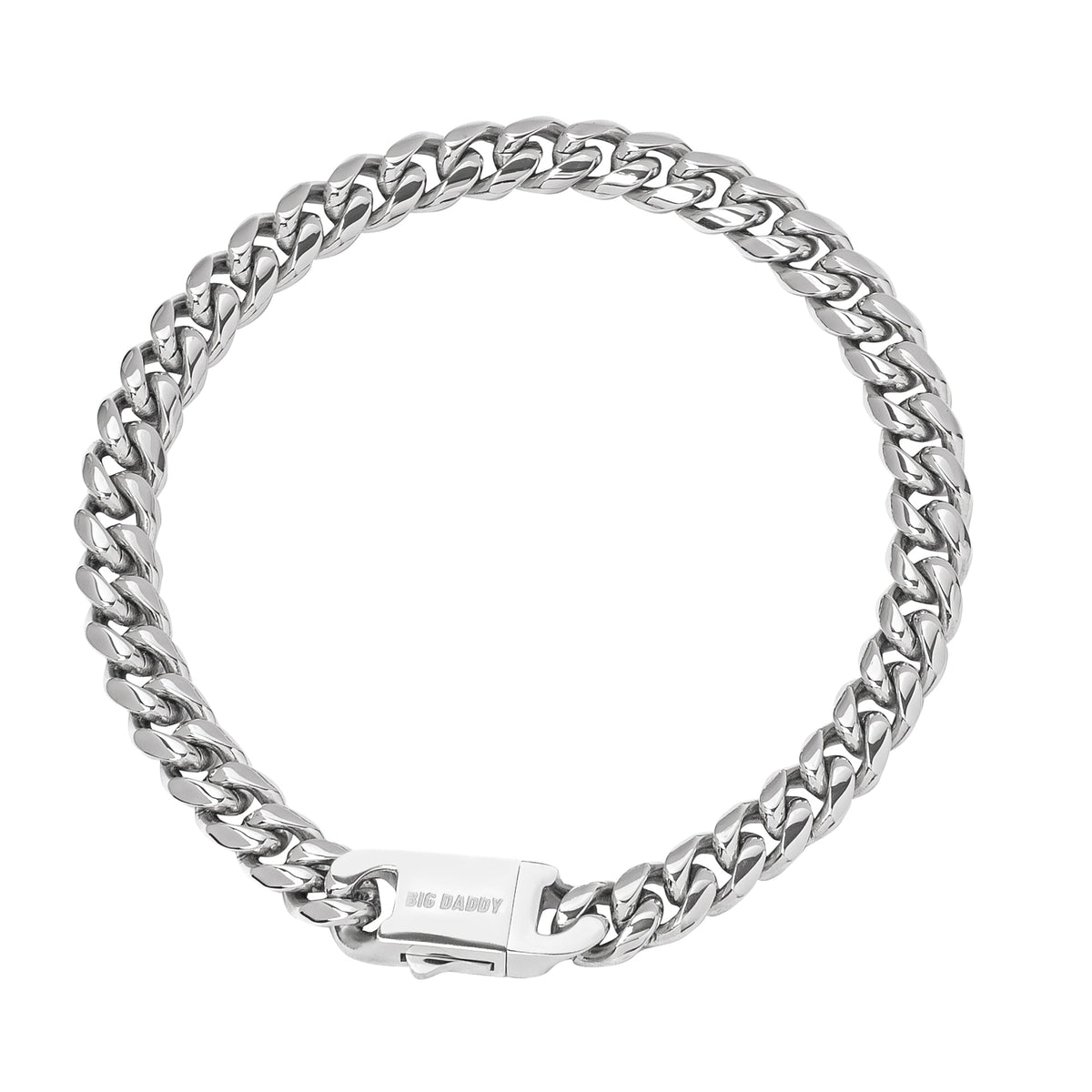 Big Daddy 10MM Cuban link stainless steel bracelet displayed flat, showing interlocked chain links and box clasp