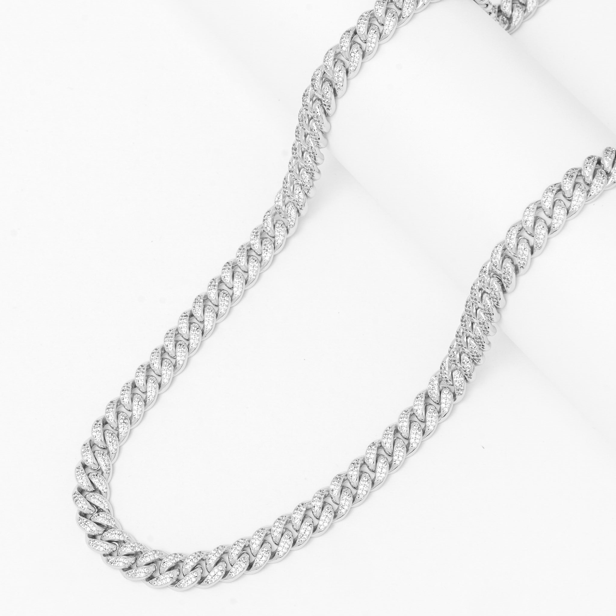 Double Miami Cuban link chain showing full length with intricate iced-out pattern throughout