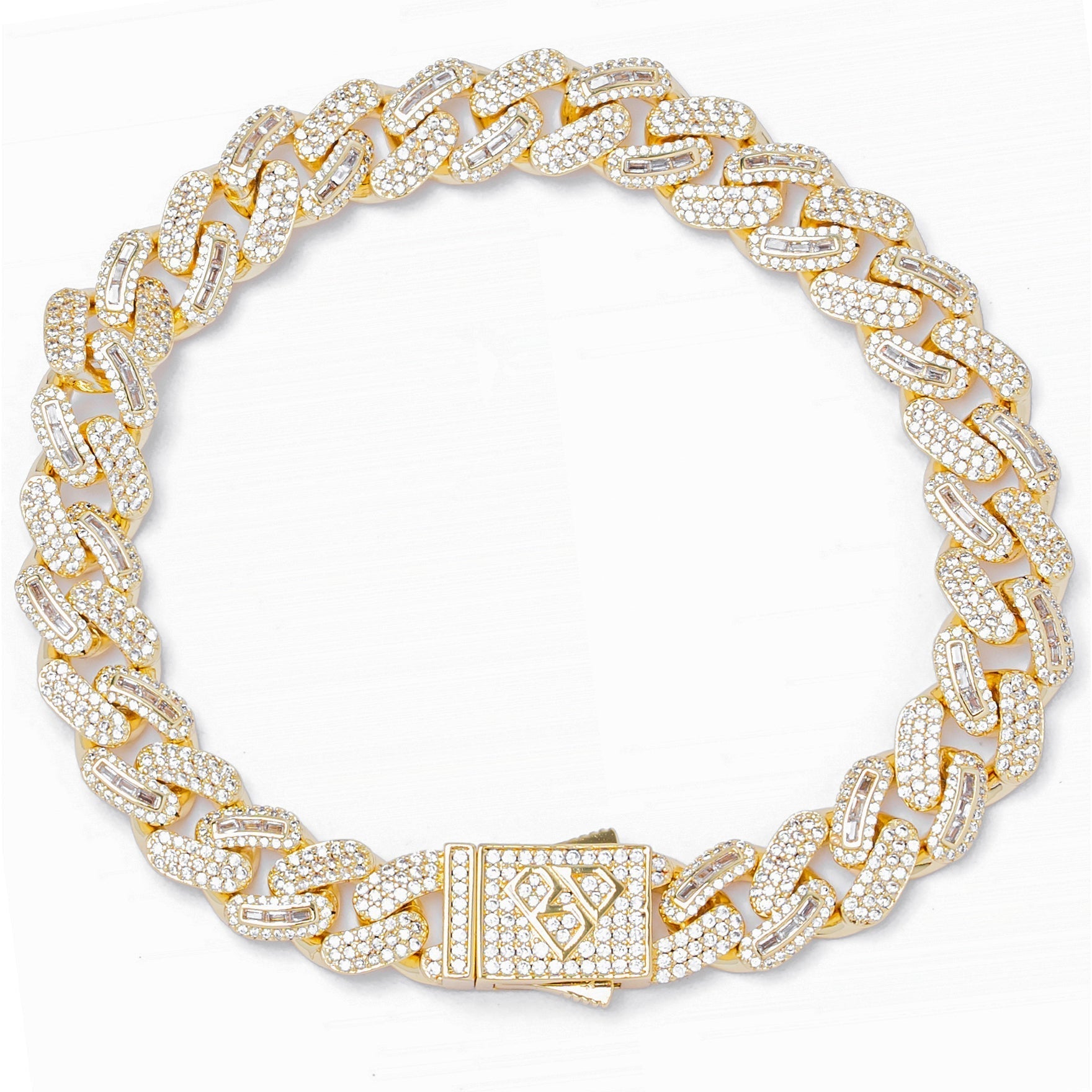 Big Daddy 10MM Mix Baguette & Diamond Gold Bracelet - Bracelet