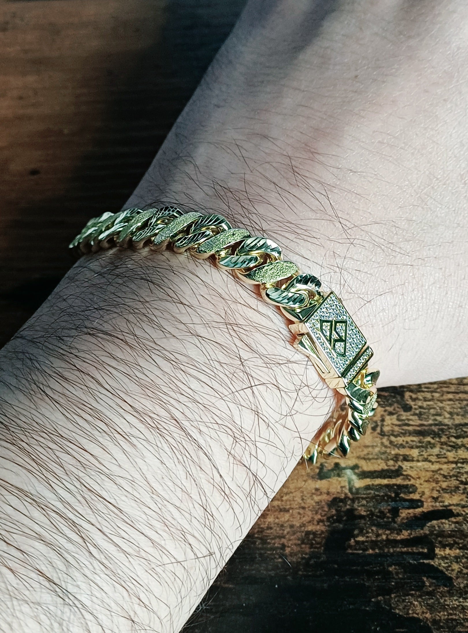 Big Daddy 10MM Sandblast Diamond & Gold Iced Out Bracelet