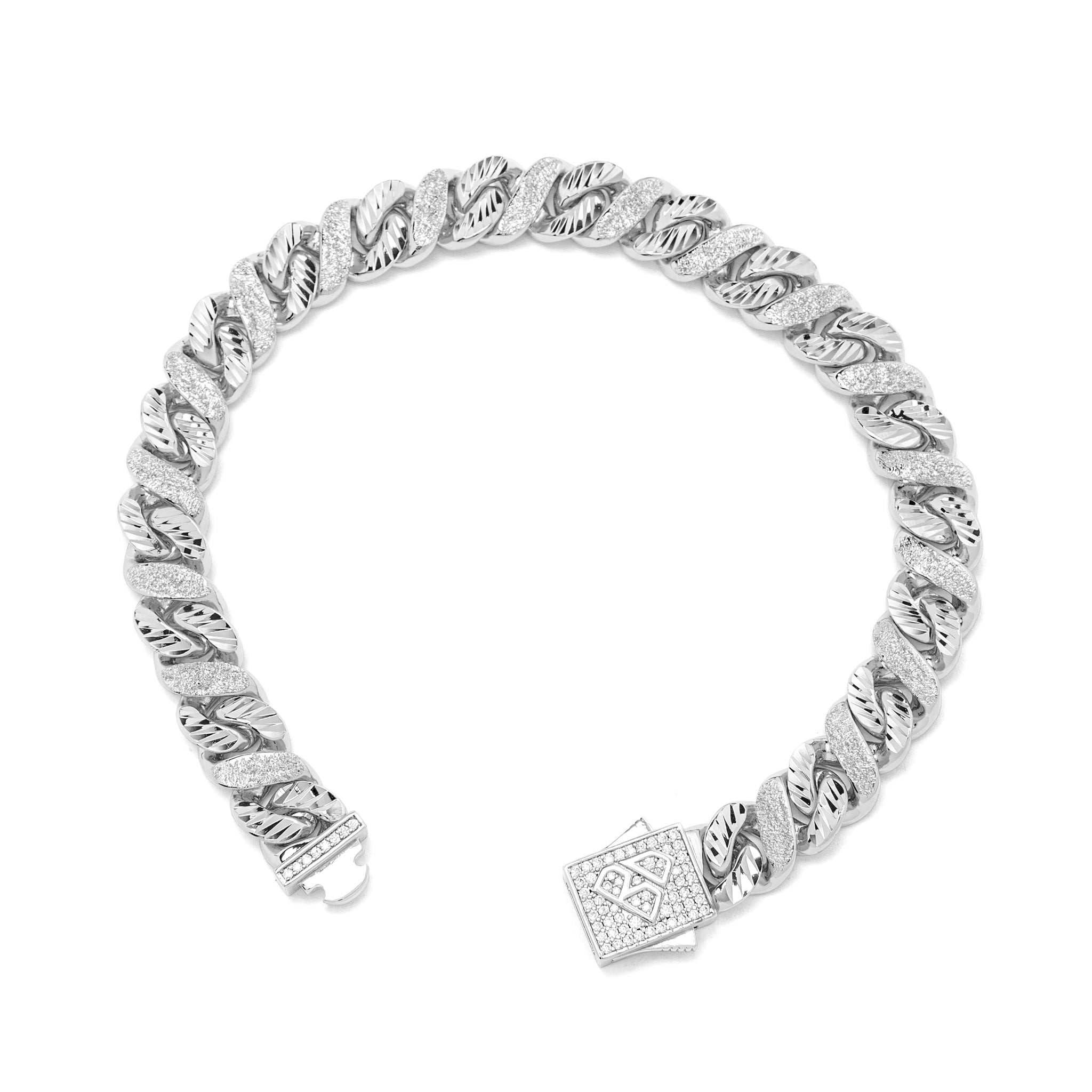 Big Daddy 10mm curb bracelet with iced-out diamond clasp, angled side view