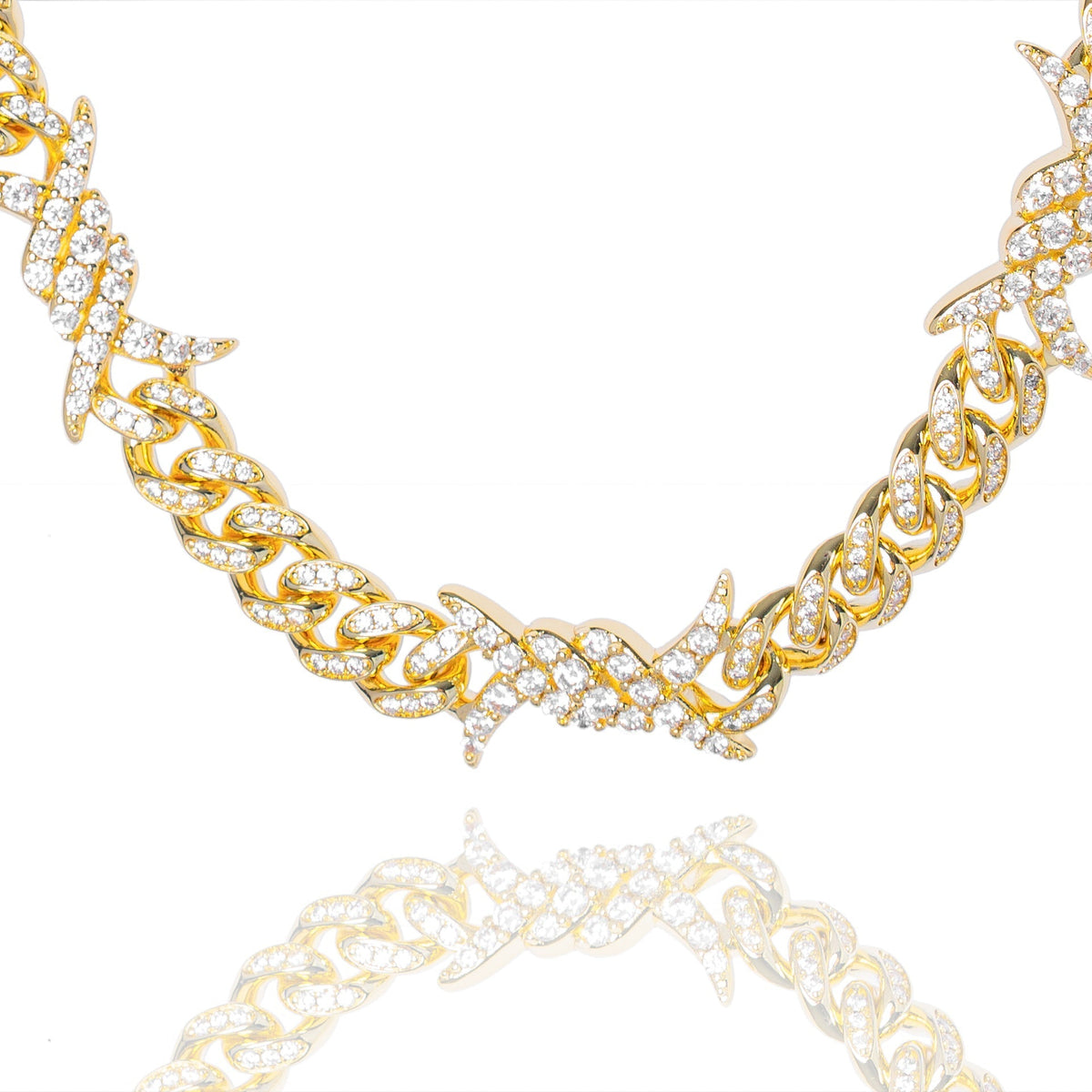 Big Daddy 10MM gold chain with spiked horns and cubic zirconia iced out design