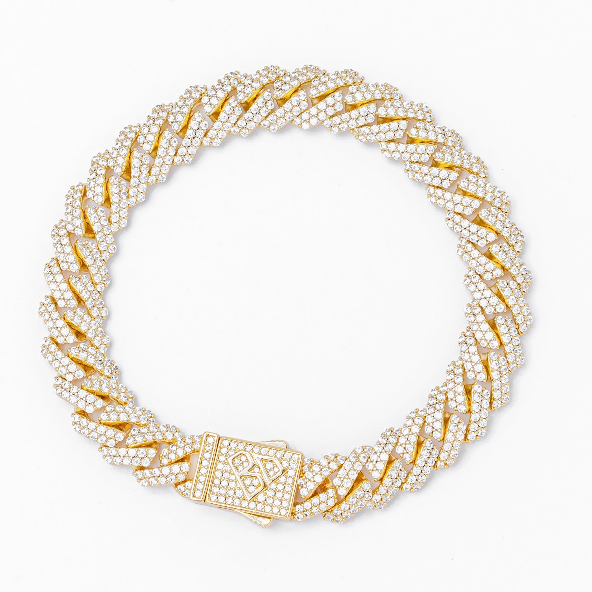 Big Daddy 10MM Straight Edge Cuban Diamond Gold Iced Out Bracelet