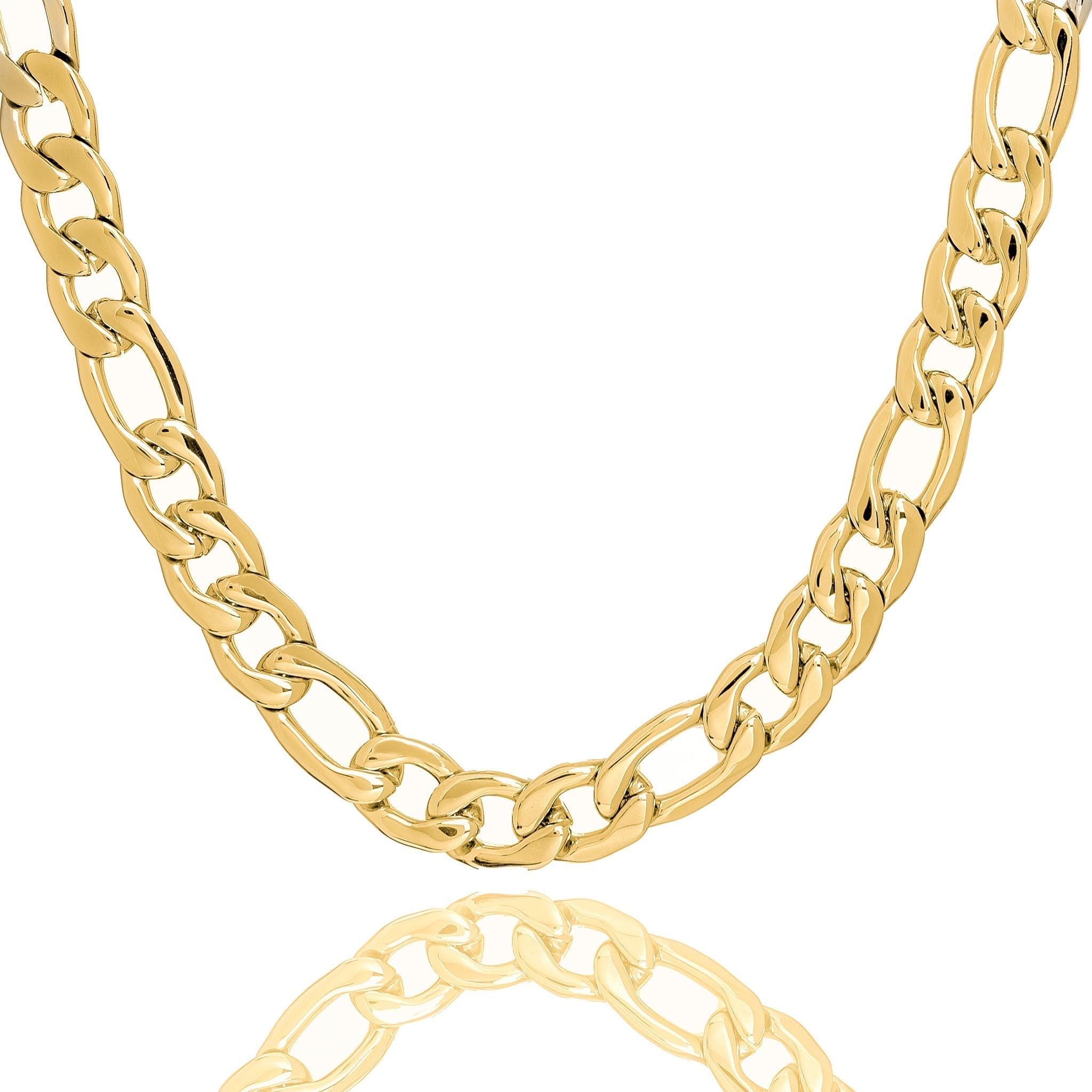 11mm gold figaro chain necklace with interlocking oval and rounded links