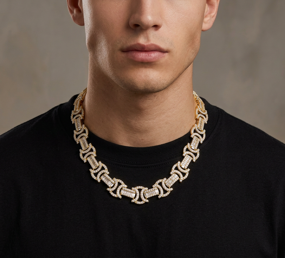 Big Daddy 12MM Baguette Byzantine Iced Out Gold Chain