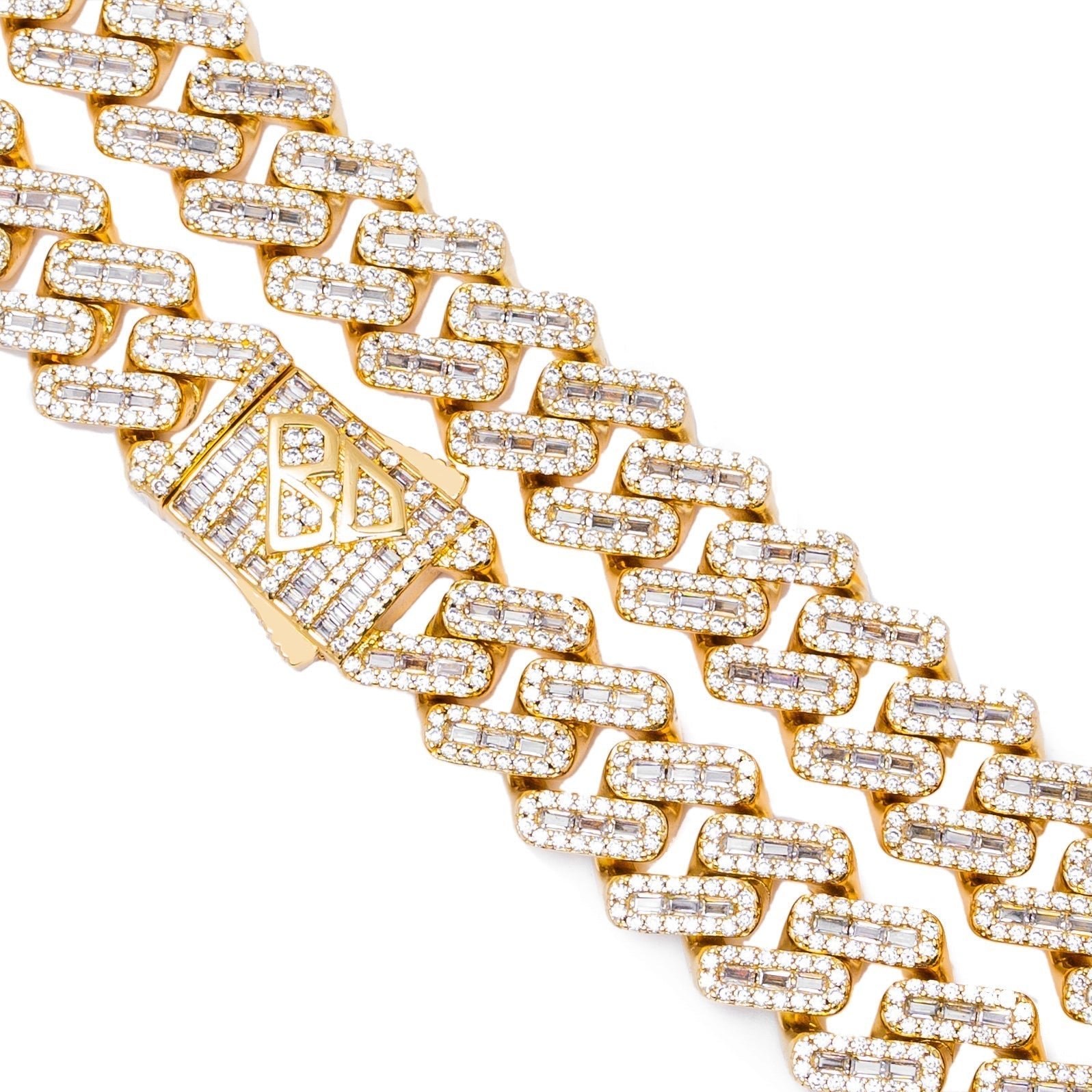 Big Daddy 12MM Baguette Iced Out Rhombus Cuban Gold Chain - Chain