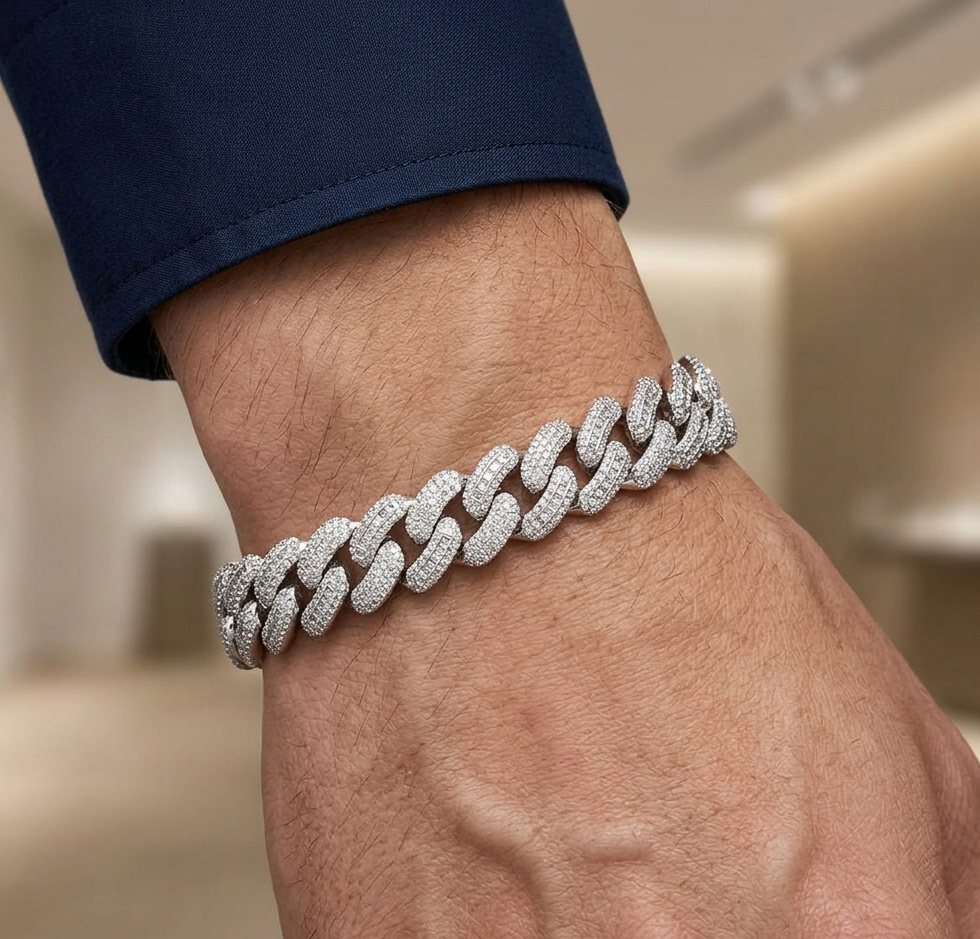 Big Daddy 12MM Baguette Iced Out Rhombus Cuban Silver Bracelet