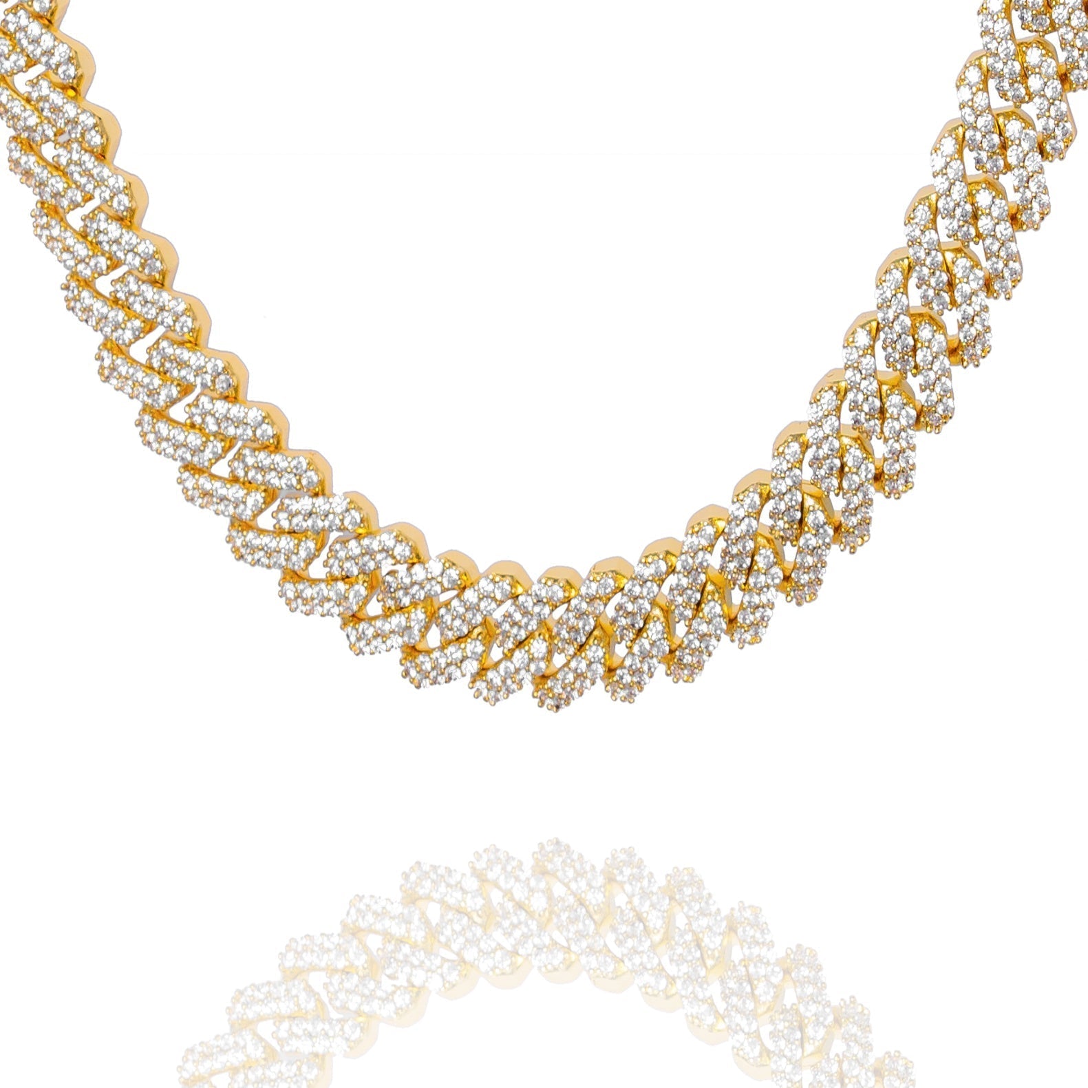Big Daddy 12MM straight-edge Cuban diamond gold iced-out chain laid flat