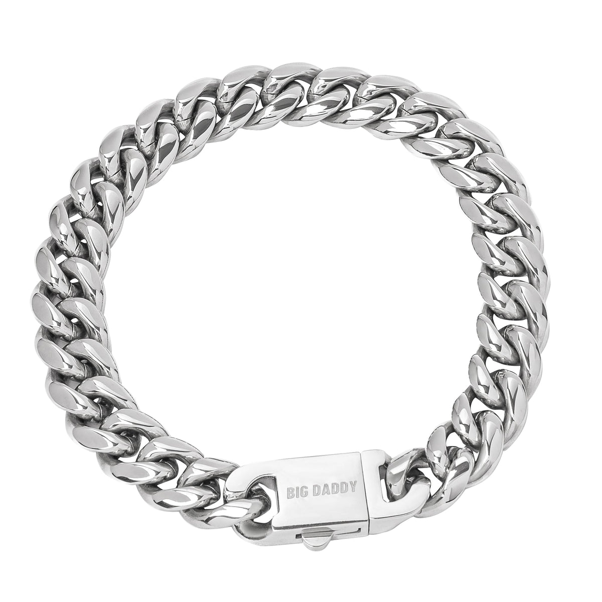 Big Daddy 12MM Cuban link stainless steel bracelet displayed on white background