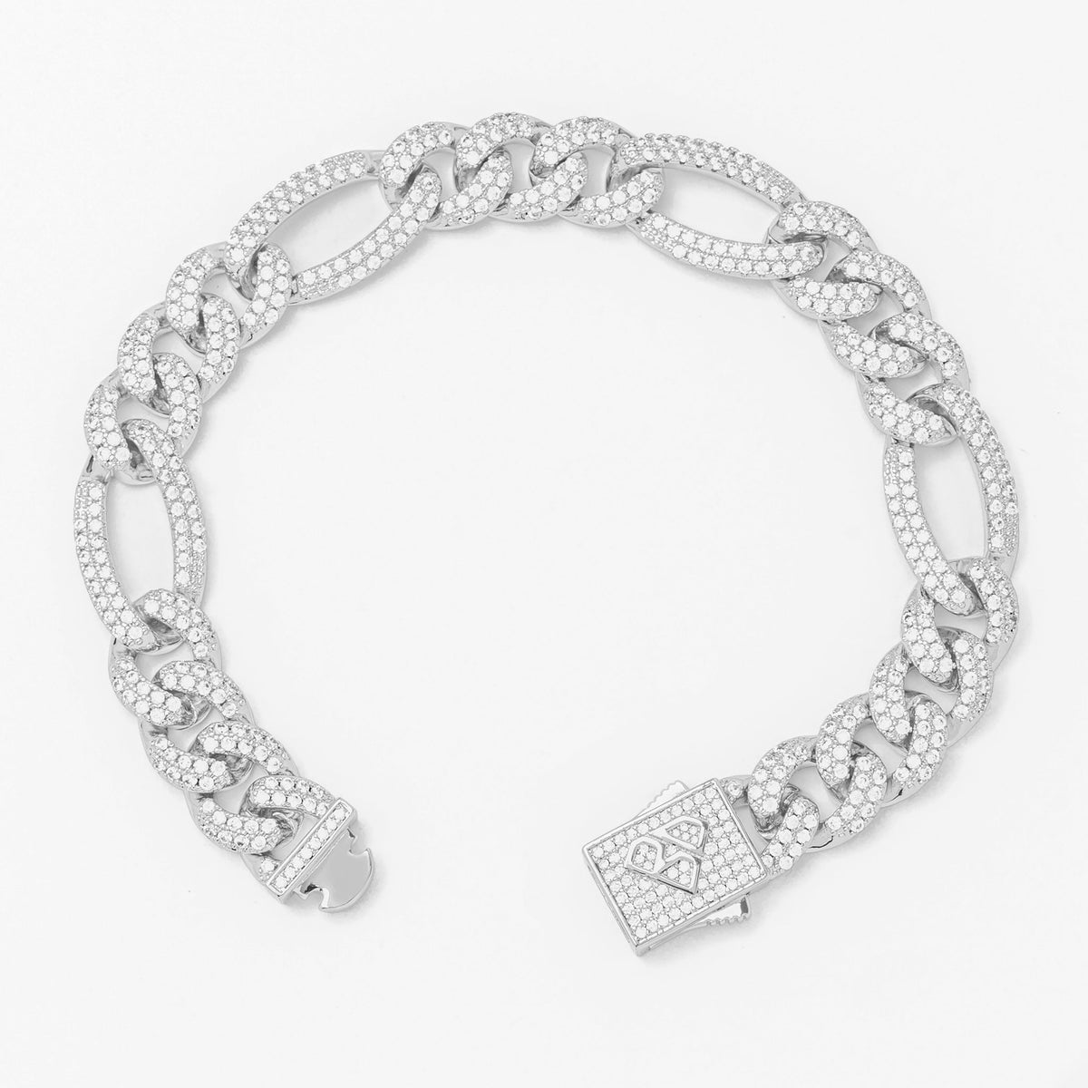 Side angle view of Big Daddy 12MM iced figaro bracelet showing link detail and clasp