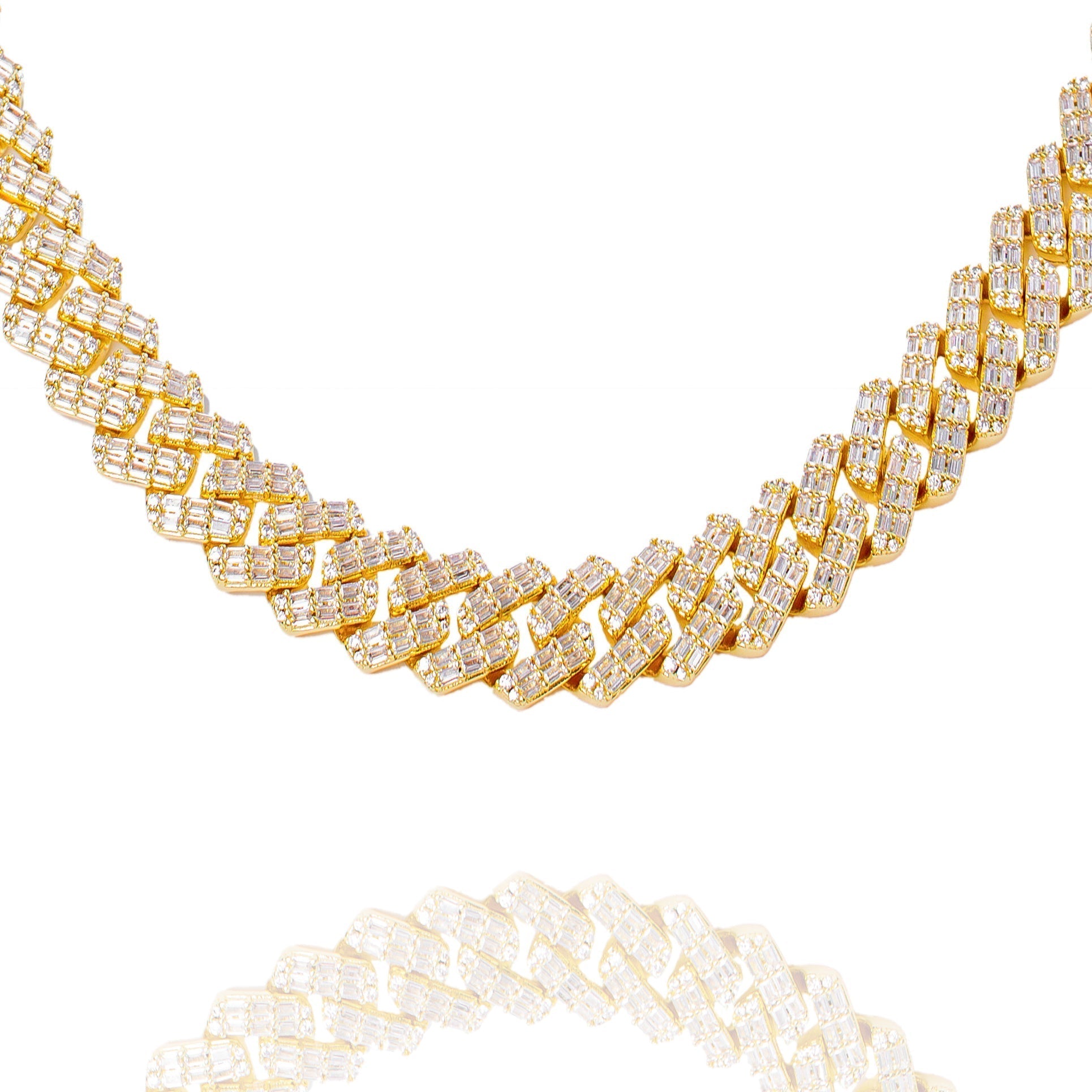 Big Daddy 12MM Gold & Baguette Diamond Prong Cuban Chain - Chain