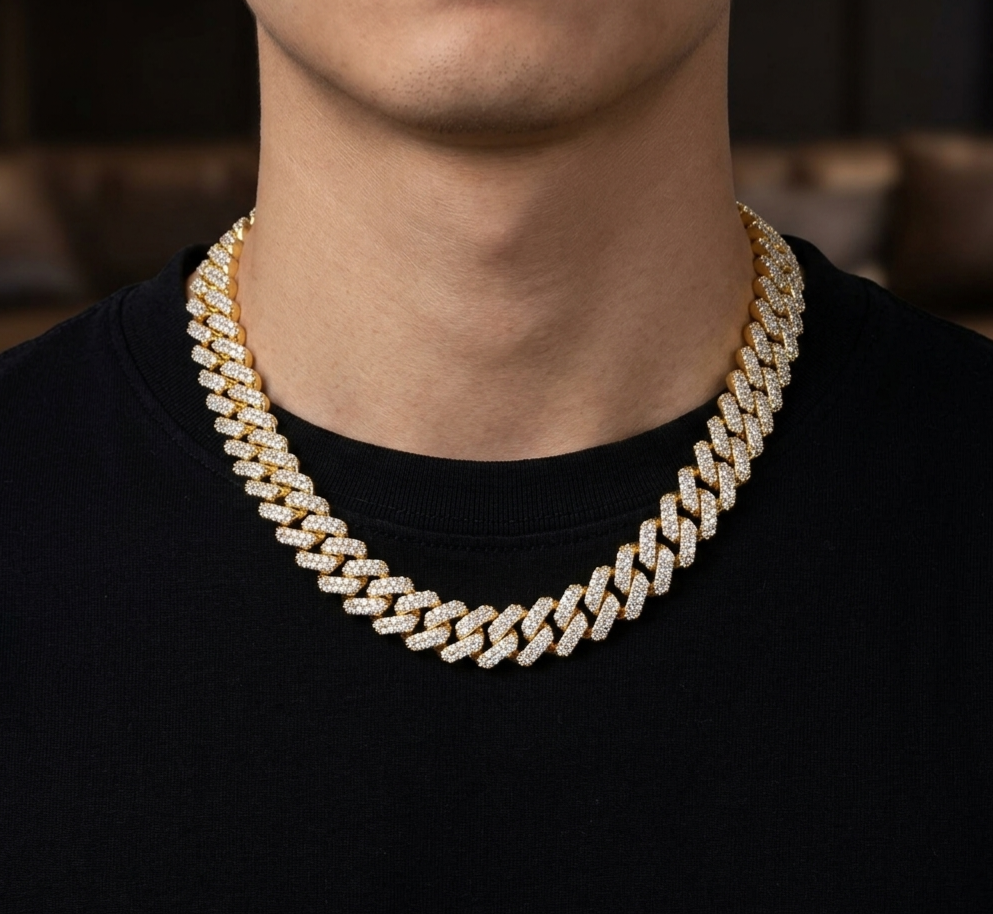 Big Daddy 12MM Straight Edge Cuban Diamond Gold Iced Out Chain