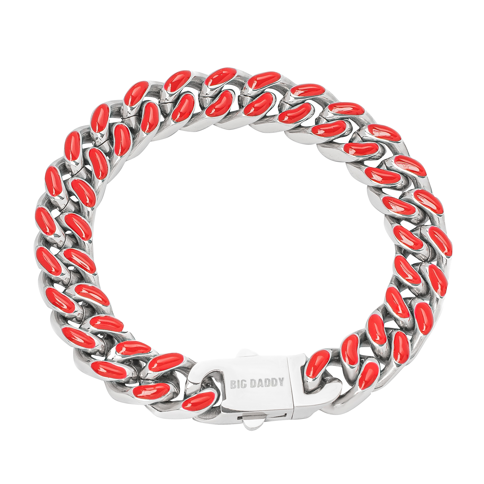 13MM red enamel and steel Cuban link bracelet with clasp