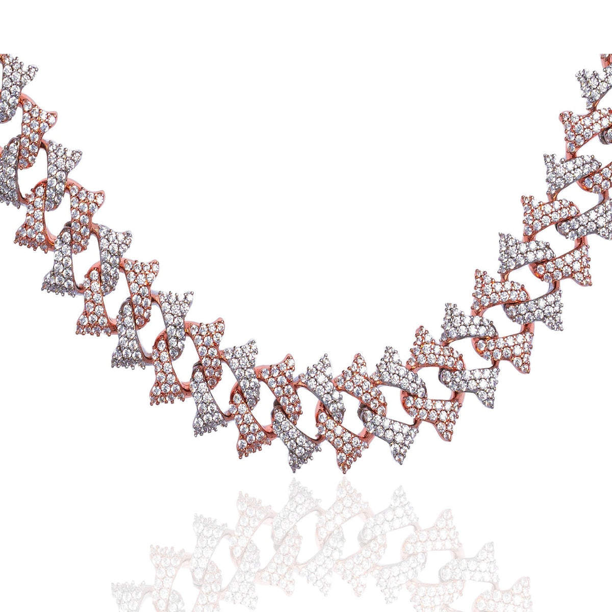 Big Daddy 18MM two-tone spiked diamond chain featuring alternating white and rose gold diamonds