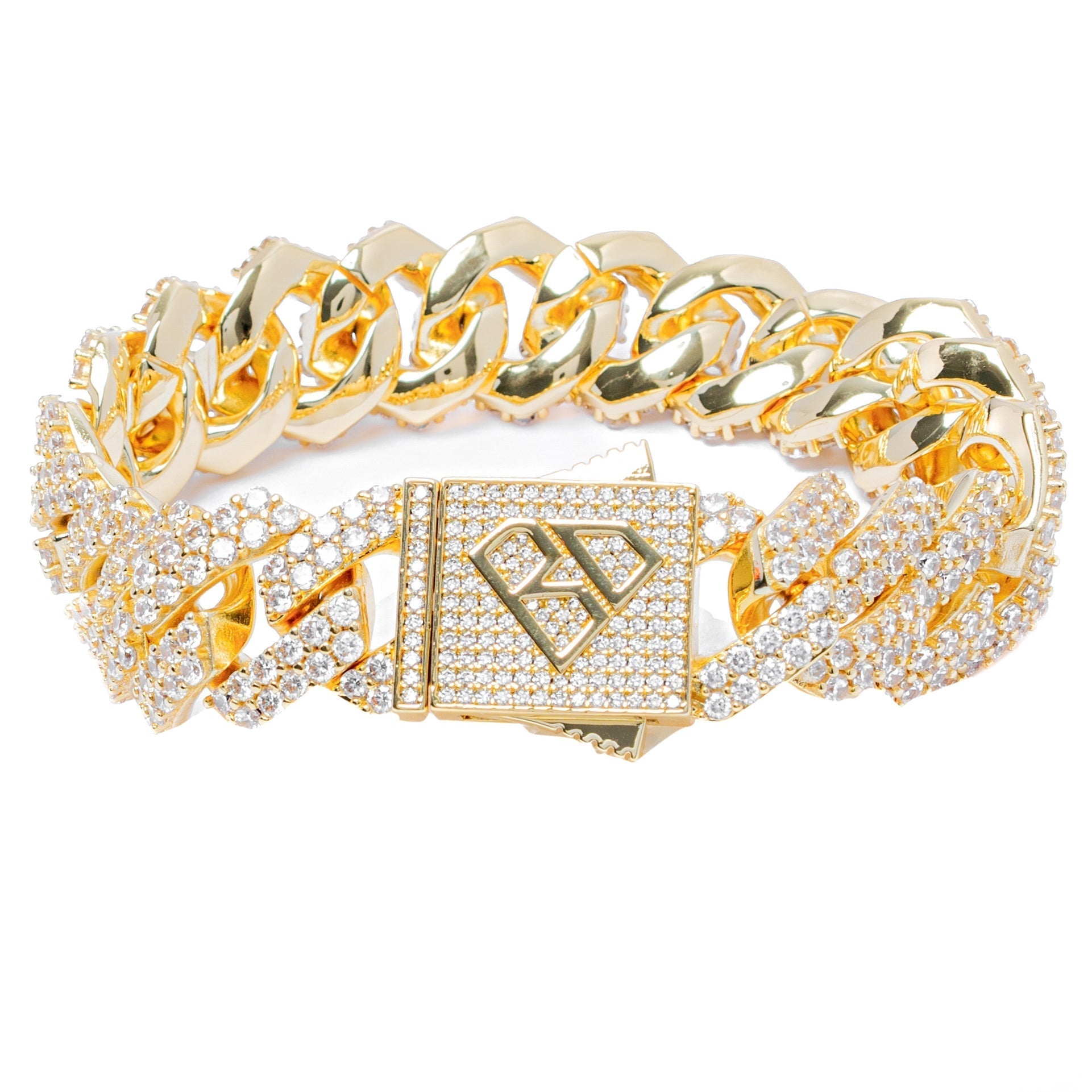 Big Daddy 19MM Straight Edge Cuban Diamond Gold Iced Out Bracelet