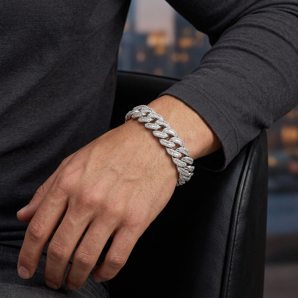 Big Daddy 20MM Baguette Iced Out Cuban Link Silver Bracelet