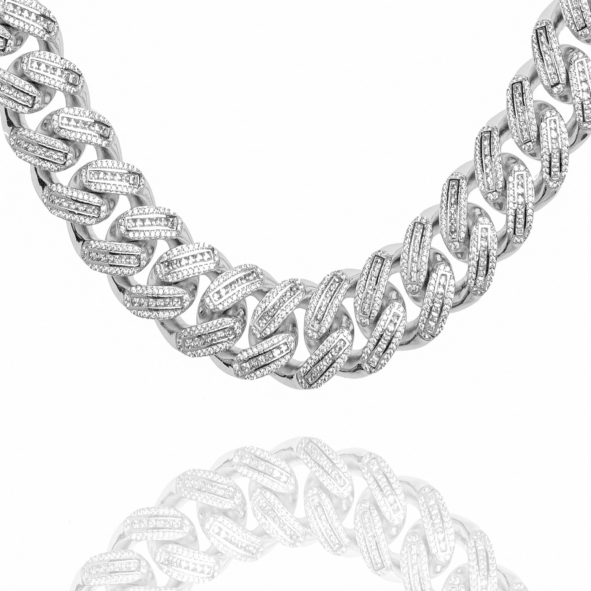 Big Daddy 20MM Baguette Iced Out Cuban Link Silver Chain - Chain