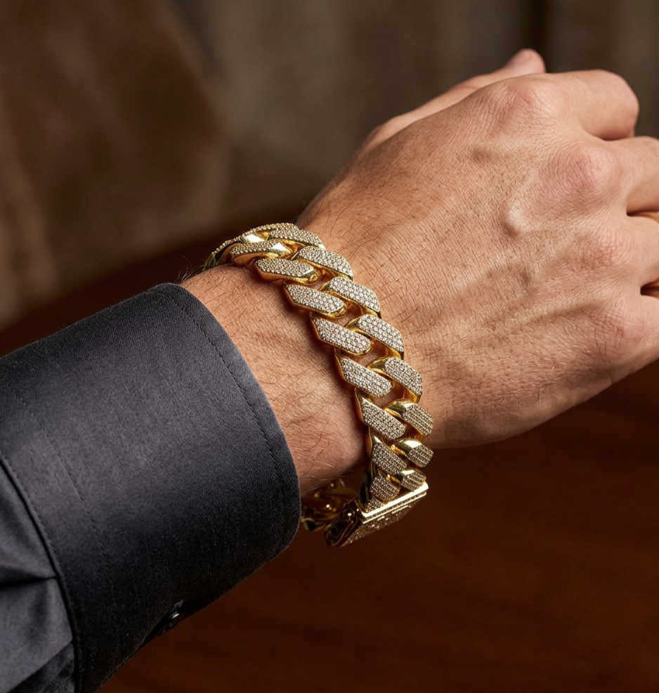 Big Daddy 20MM Iced Out Cuban Link Gold Bracelet
