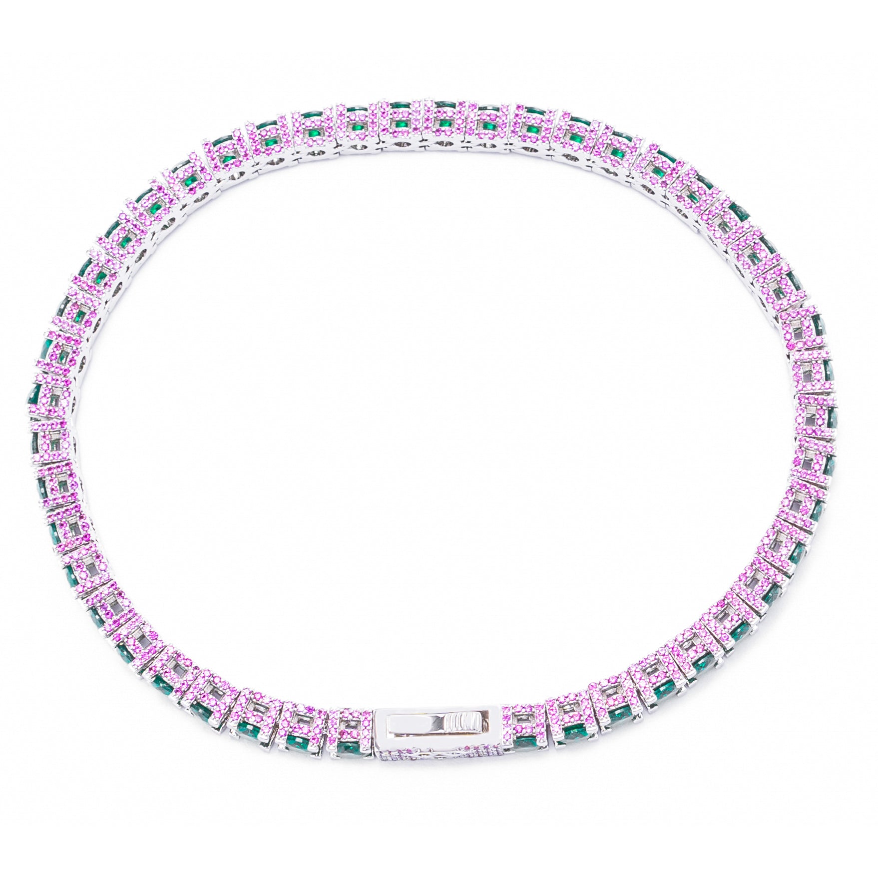 Big Daddy 4MM tennis bracelet overhead view showcasing complete iced out design with alternating gemstones