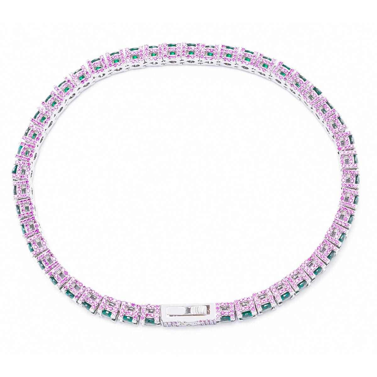 Big Daddy 4MM tennis bracelet overhead view showcasing complete iced out design with alternating gemstones