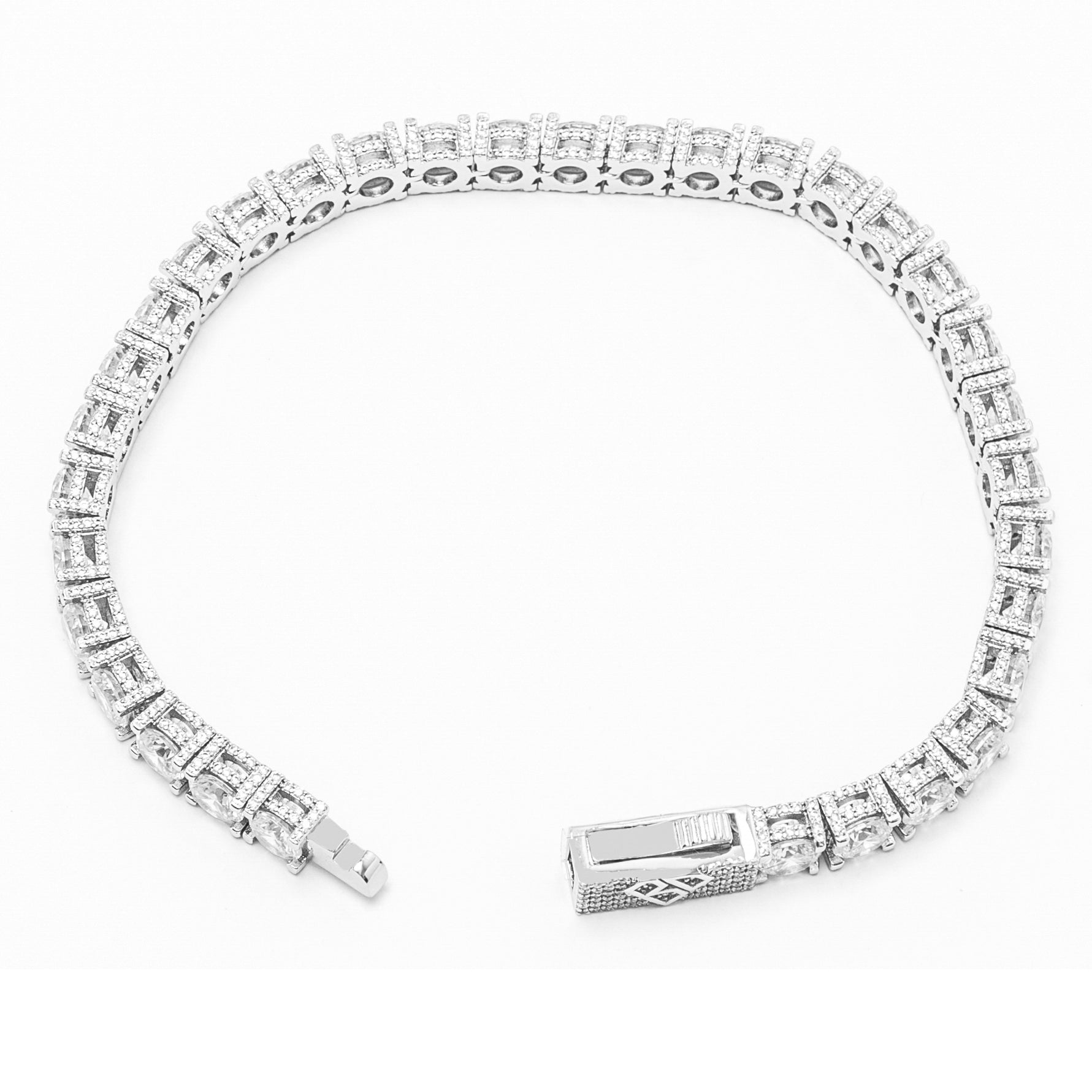 Big Daddy diamond tennis bracelet open showing closure mechanism detail