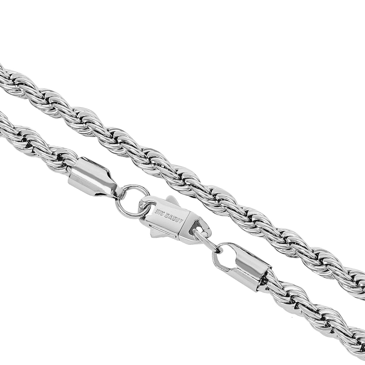 Close-up of 6mm rope chain with twisted links and lobster clasp closure