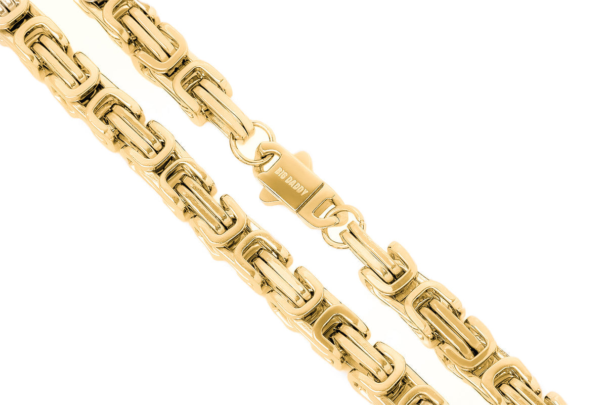 Big Daddy 8MM Byzantine Link 18K gold chain detail with clasp closure