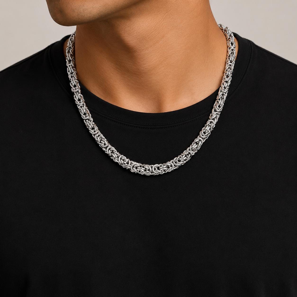 Big Daddy 8MM Byzantine Link Silver Steel Chain