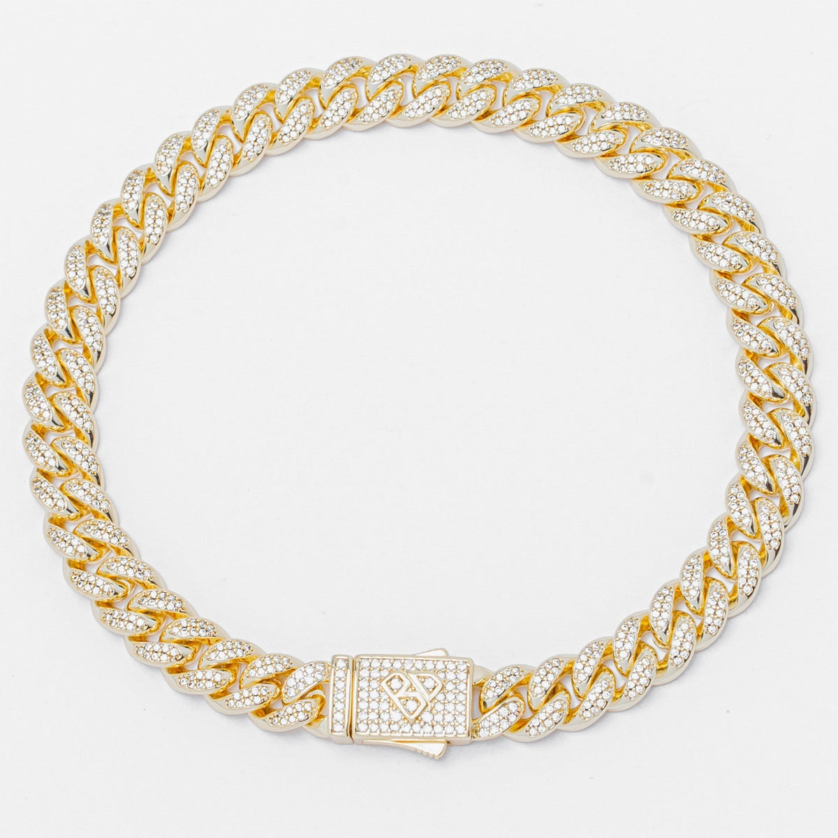 Big Daddy 8MM gold Cuban link bracelet with iced out cubic zirconia pave and diamond-shaped clasp