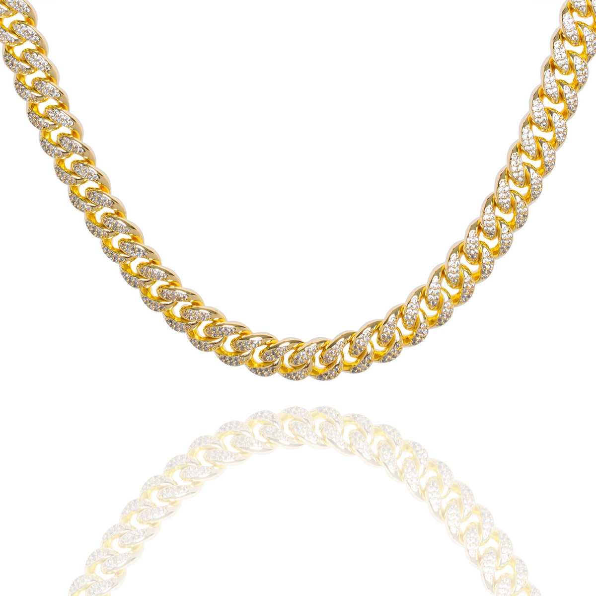 8mm gold cuban link chain with full crystal iced-out design