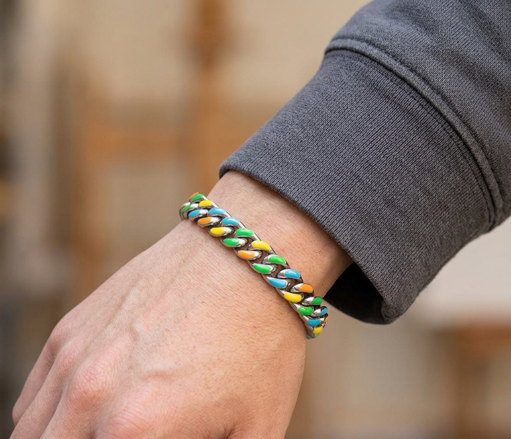 Big Daddy 8MM Multi-colour Enamel Steel Cuban Bracelet