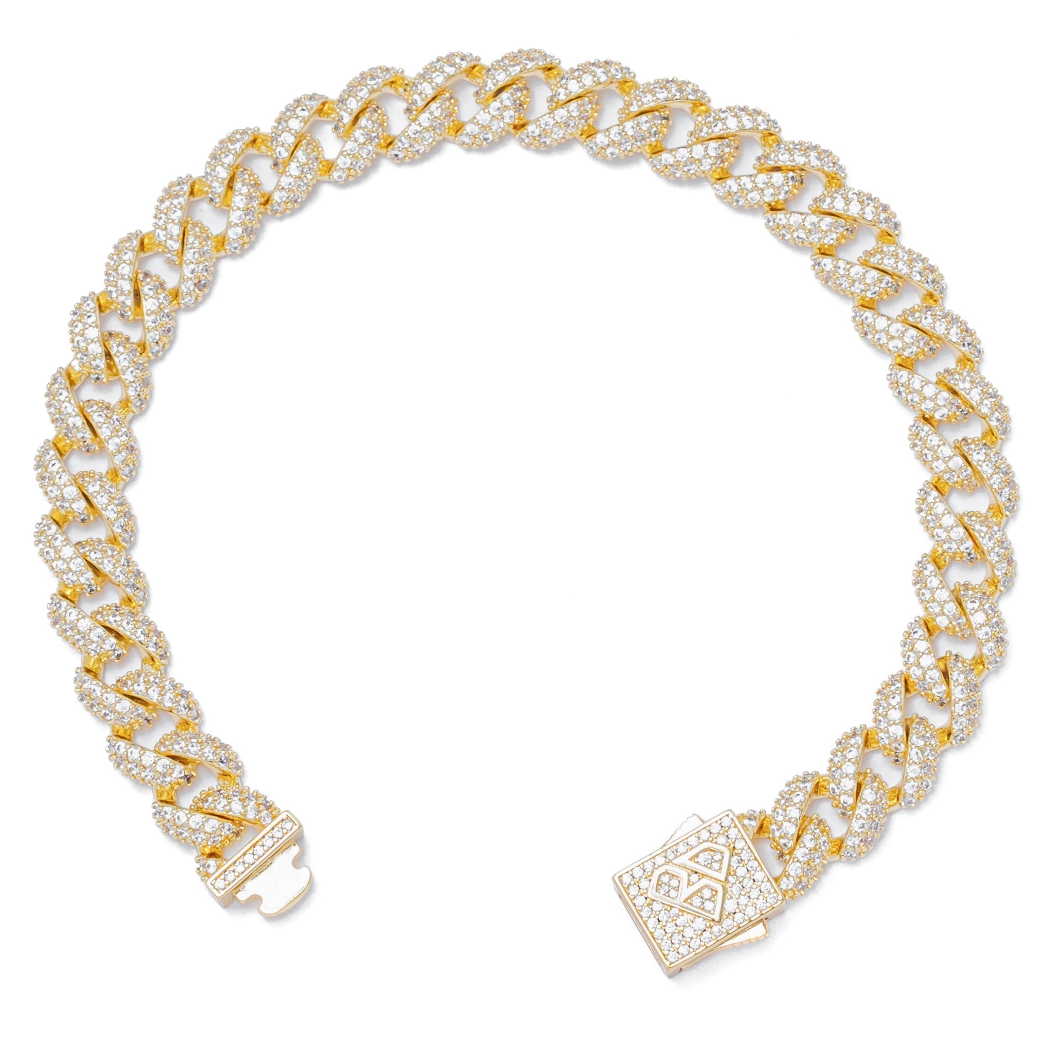 9MM diamond curb bracelet from side angle showing diamond pave setting throughout links