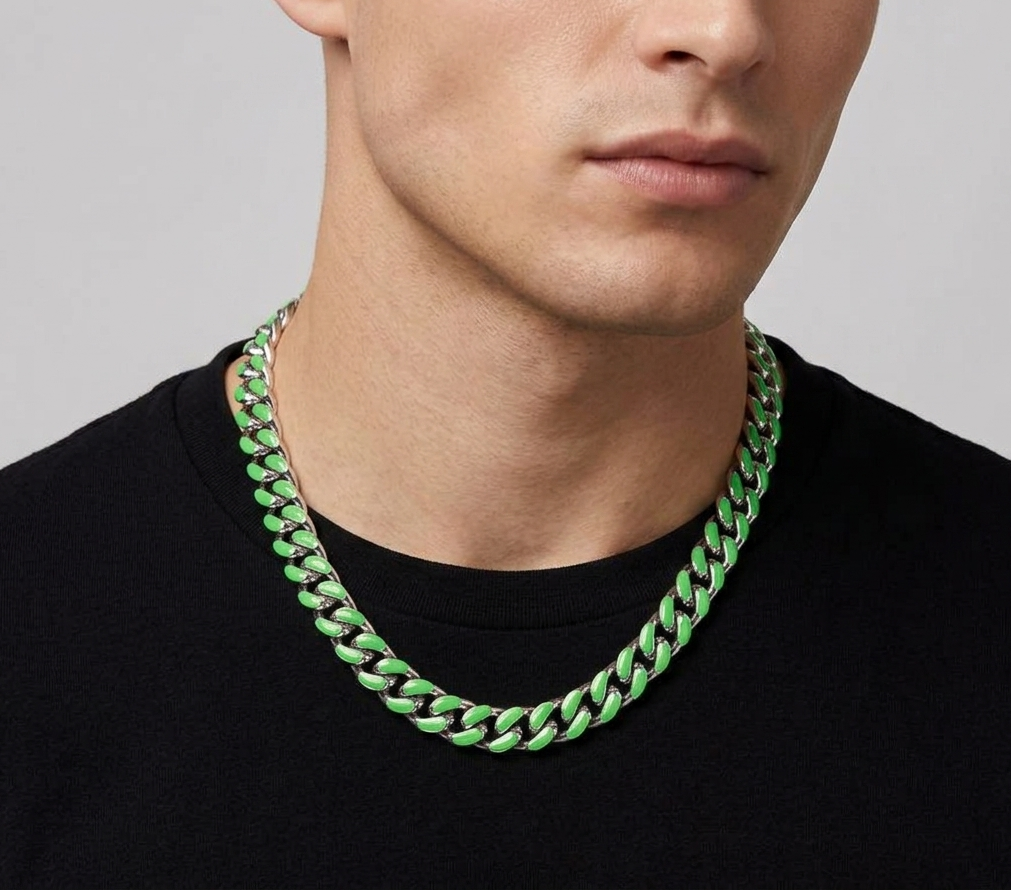 Big Daddy 9MM Enamel Green Steel Cuban Chain