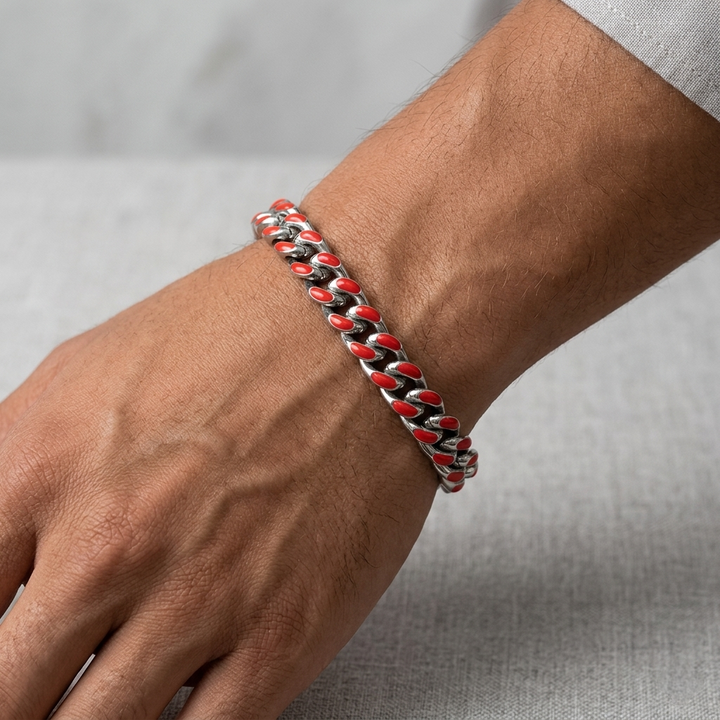 Big Daddy 9MM Enamel Red Steel Cuban Bracelet