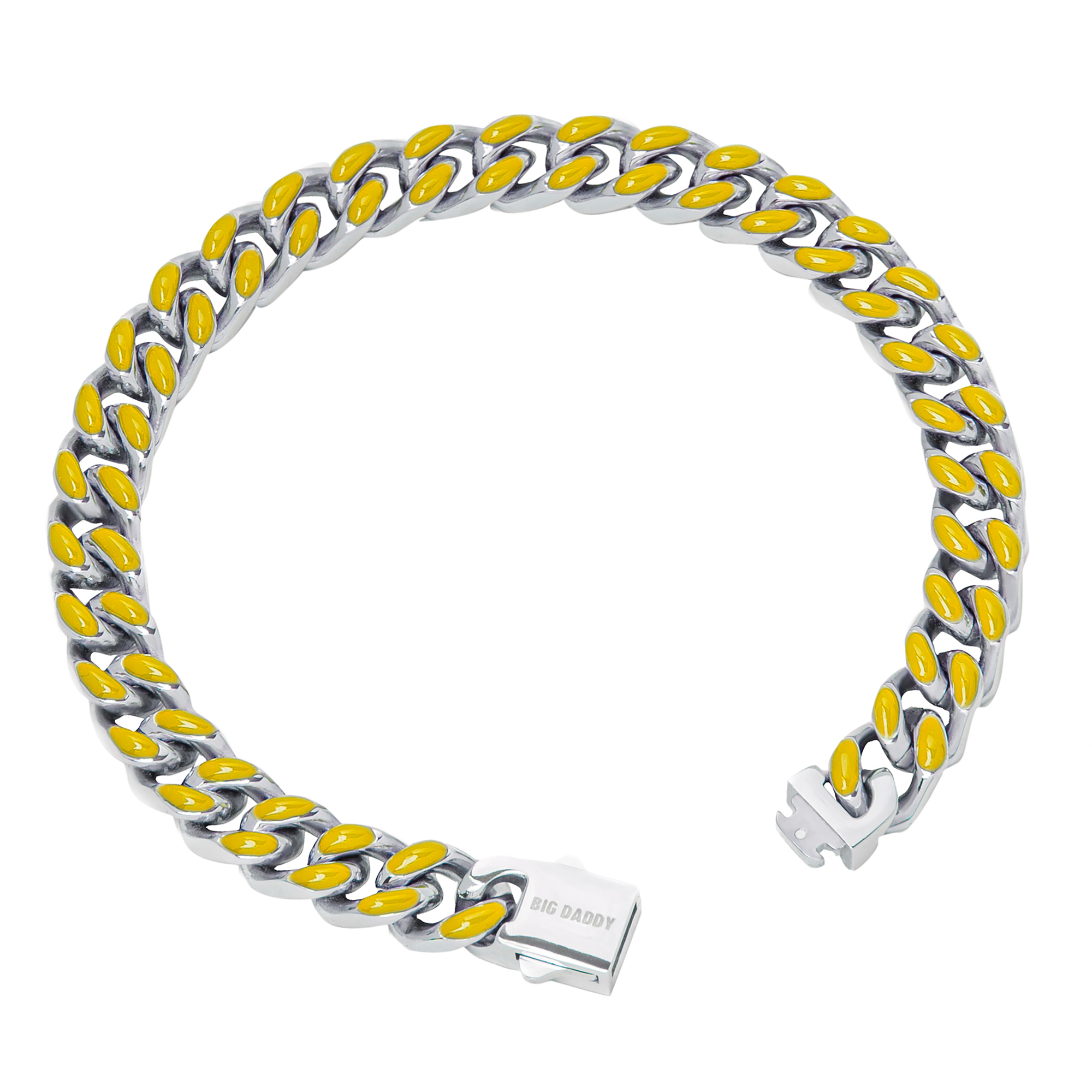 9MM yellow enamel Cuban link bracelet with steel clasp detail