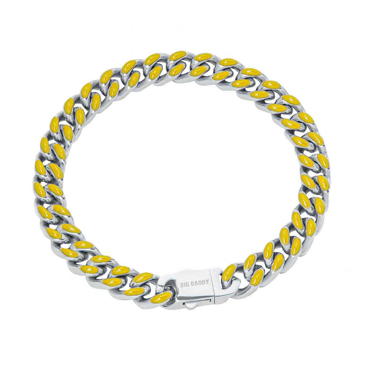 Big Daddy 9MM yellow enamel steel Cuban bracelet with chunky chain links