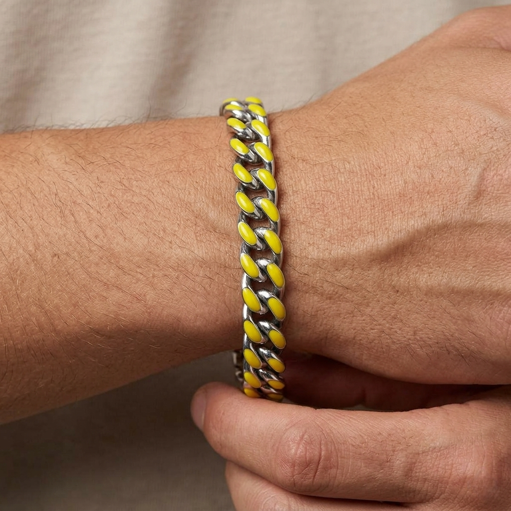 Big Daddy 9MM Enamel Yellow Steel Cuban Bracelet
