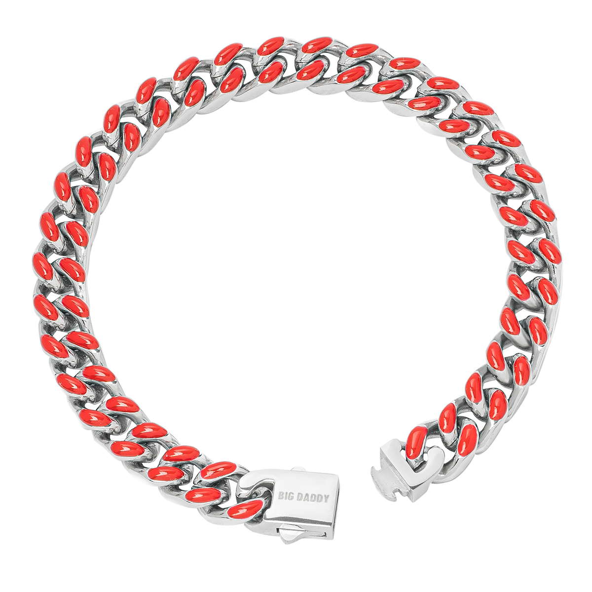 Big Daddy 9MM red enamel Cuban bracelet side view showing clasp