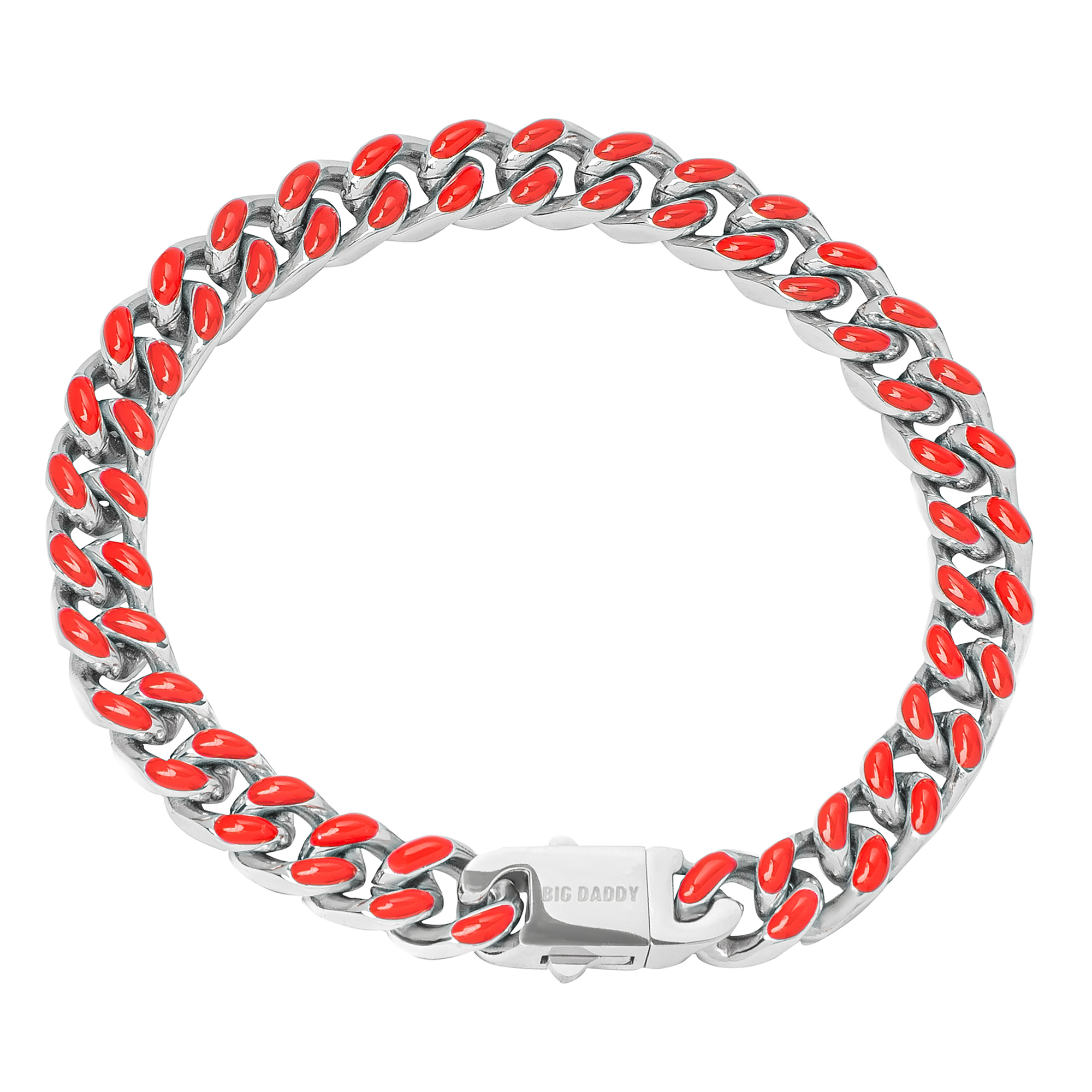 Big Daddy 9MM red enamel steel Cuban bracelet front view